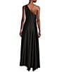 Alex Marie Camila Stretch Satin Asymmetrical One Shoulder Metal Loop Strap A-Line Maxi Dress, Color:Black - Image 2