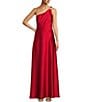 Alex Marie Camila Stretch Satin Asymmetrical One Shoulder Metal Loop Strap A-Line Maxi Dress, Color:Lipstick Red - Image 1