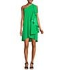 Alex Marie Chantal Crepe One Sleeve Above Knee Caftan Dress, Color:Emerald - Image 1