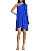 Alex Marie Chantal Crepe One Sleeve Above Knee Caftan Dress, Color:Pool Blue - Image 1
