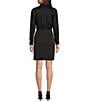 Color:Black - Image 2 - Charlotte Point Collar Long Sleeve Belted Stretch Satin Wrap Shirt Dress