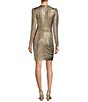 Color:Gold - Image 2 - Chrissy Metallic Knit Surplice V-Neck Long Sleeve Faux Wrap Dress