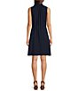 Color:Navy - Image 2 - Claire Sleeveless Self-Tie Belt Button Front Sweater Dress