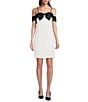 Color:Black/White - Image 1 - Cleo Two Tone Color Block Off-The-Shoulder Bow Satin Mini Dress