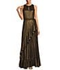 Color:Black/Gold - Image 1 - Colette Metallic Sleeveless Keyhole Neck Tie Waist Tiered Ruffled Hem Gown
