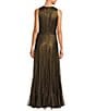 Color:Black/Gold - Image 2 - Colette Metallic Sleeveless Keyhole Neck Tie Waist Tiered Ruffled Hem Gown