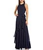 Color:Navy - Image 1 - Colette Sleeveless Tie Waist Tiered Ruffle Hem Maxi Gown