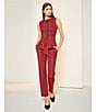 Alex Marie Coordinating Nichole Stretch Tartan Sleeveless Button Front Vest, Color:Red Tartan - Image 5