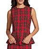 Alex Marie Coordinating Nichole Stretch Tartan Sleeveless Button Front Vest, Color:Red Tartan - Image 1