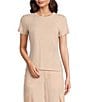 Alex Marie Ellen Crew Neck Short Sleeve Coordinating Jersey Knit Shirt, Color:Apricot - Image 1
