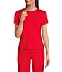 Color:Cherry - Image 1 - Ellen Crew Neck Short Sleeve Coordinating Jersey Knit Shirt