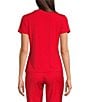 Color:Cherry - Image 2 - Ellen Crew Neck Short Sleeve Coordinating Jersey Knit Shirt