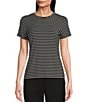 Alex Marie Ellen Crew Neck Short Sleeve Jersey Knit Striped Tee Shirt, Color:Black/White - Image 1