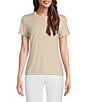 Color:Sand/Ivory - Image 1 - Ellen Crew Neck Short Sleeve Jersey Knit Striped Tee Shirt