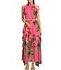 Color:Pink Tropical - Image 1 - Fiona Halter Neck Tie Back Floral Chiffon Sleeveless A-Line Maxi Dress