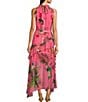 Color:Pink Tropical - Image 2 - Fiona Halter Neck Tie Back Floral Chiffon Sleeveless A-Line Maxi Dress