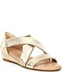 Color:Soft Gold - Image 1 - Greer Metallic Leather Cross Band Espadrille Wedge Sandals