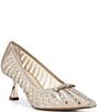 Alex Marie Halo Mesh Rhinestone Stripe Flared Heel Pumps - Image 1
