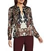 Alex Marie Harley Printed Satin Long Sleeve V-Neck Blouse, Color:Ecru/Espresso - Image 1