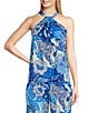 Color:Blue Floral - Image 1 - Harper Halter Neck Coordinating Sleeveless Blouse