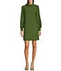 Color:Olive - Image 1 - Heidi Funnel Neck Long Sleeve Social Dress