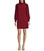 Alex Marie Heidi Funnel Neck Long Sleeve Social Dress, Color:Wine - Image 1