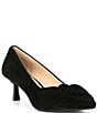 Color:Black - Image 1 - Iris Suede Bow Pointed Toe Kitten Heel Pumps