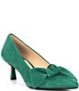 Color:Deep Emerald - Image 1 - Iris Suede Bow Pointed Toe Kitten Heel Pumps