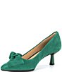 Color:Deep Emerald - Image 4 - Iris Suede Bow Pointed Toe Kitten Heel Pumps