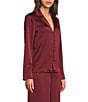 Alex Marie Josefine Stretch Satin Notch Collar Long Sleeve Button Front Blouse, Color:Cherry Lacquer - Image 3