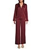 Alex Marie Josefine Stretch Satin Notch Collar Long Sleeve Button Front Blouse, Color:Cherry Lacquer - Image 5