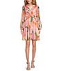 Color:Rose - Image 1 - Karen Chiffon Floral Long Sleeve Twist Front Detail V-Neck Above Knee A-Line Dress