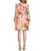 Color:Rose - Image 2 - Karen Chiffon Floral Long Sleeve Twist Front Detail V-Neck Above Knee A-Line Dress