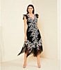 Alex Marie Kate V-Neck Short Flutter Sleeve Embroidered Lace Midi Dress, Color:Black/White - Image 4