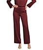 Alex Marie Kristen Stretch Satin Flat Front Full Length Wide Leg Pants, Color:Cherry Lacquer - Image 1