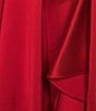 Alex Marie Lilac Satin V-Neck Long Blouson Sleeve Tie at Waist Wrap Asymmetrical Flounce Midi Dress, Color:Lipstick - Image 3