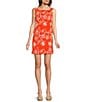 Alex Marie Lily Embroidered Linen Blend Sleeveless Square Neck Dress, Color:Clementine - Image 1