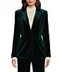 Alex Marie Liza Stretch Velvet Notch Lapel Long Sleeve Button Front Coordinating Blazer, Color:Emerald - Image 2