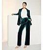 Alex Marie Liza Stretch Velvet Notch Lapel Long Sleeve Button Front Coordinating Blazer, Color:Emerald - Image 6