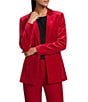 Alex Marie Liza Stretch Velvet Notch Lapel Long Sleeve Button Front Coordinating Blazer, Color:Crimson - Image 1