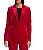 Alex Marie Liza Stretch Velvet Notch Lapel Long Sleeve Button Front Coordinating Blazer, Color:Crimson - Image 2