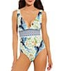 Color:Multi - Image 1 - Signature Sculpt Macaw V-Neck Banded One Piece Swimsuit