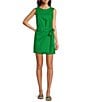 Color:Emerald - Image 1 - Madelyn Sleeveless Boat Neck Linen Faux Wrap Mini Dress