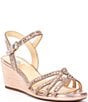 Color:Blush - Image 1 - Makira Metallic Rhinestone Embellished Strappy Wedge Sandals