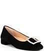 Color:Black - Image 1 - MargoTwo Suede Pearl Buckle Flats