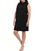 Color:Black - Image 1 - Plus Size Mary Mock Neck Sleeveless Textured Satin Dress