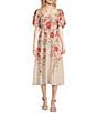 Color:Spring Pink - Image 1 - Monroe Floral Short Puff Sleeve Sweetheart Halter Tie Neck A-Line Midi Dress
