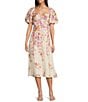 Alex Marie Monroe Floral Short Puff Sleeve Sweetheart Halter Tie Neck A-Line Midi Dress, Color:Pink Multi - Image 1