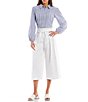 Color:White - Image 3 - Mya Tie Waist Cotton Sateen Pleated High Rise Wide Leg Capri Pants