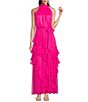 Color:Fuchsia - Image 1 - Nina Chiffon Halter Sleeveless Tiered A-Line Dress